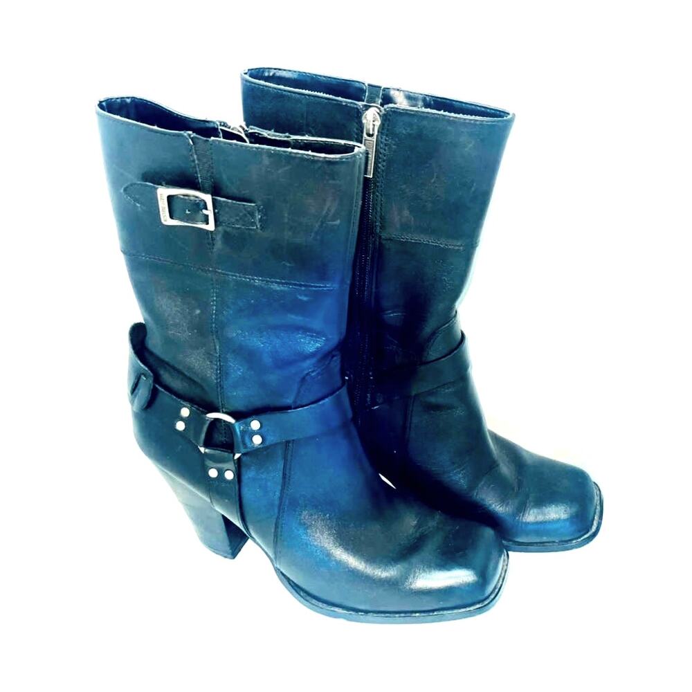 Harley Davidson Black Leather Women's Short Motorcycle 2 Buckle Boots Size 9.5